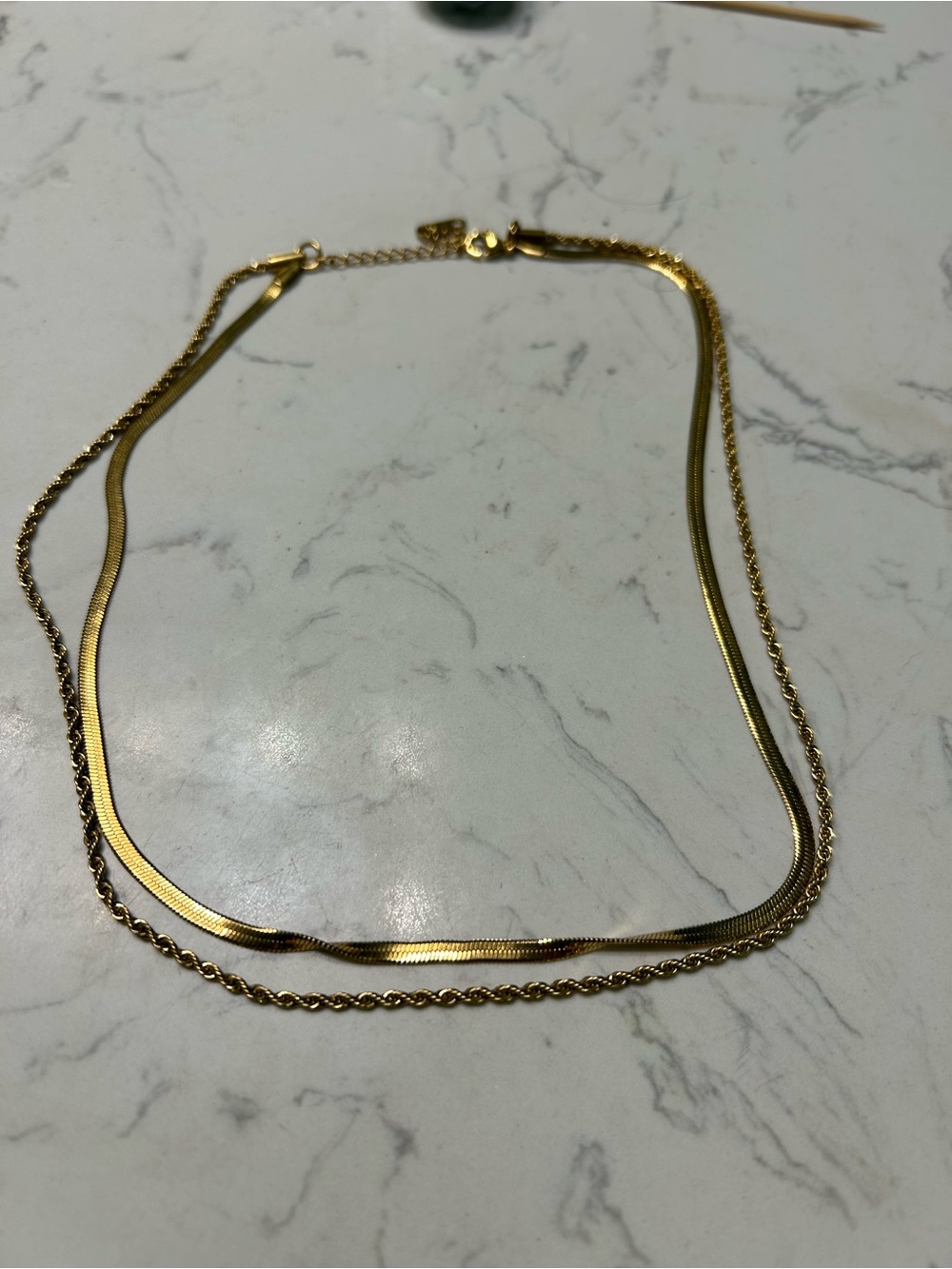 Double Layer Gold Chain Necklace - Sleek Everyday Layering - Picture 2 of 3